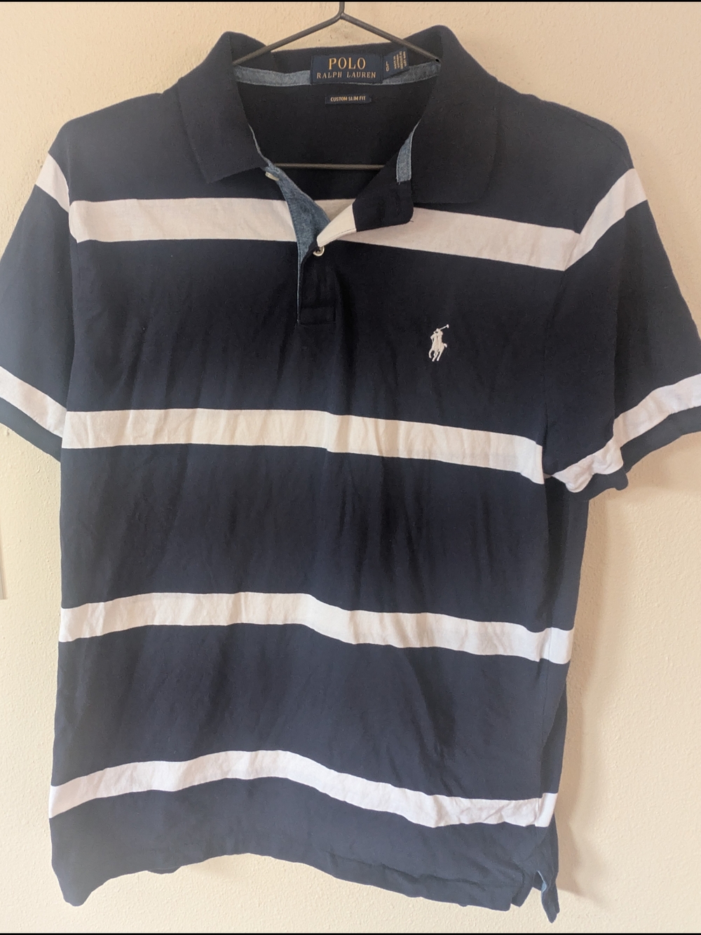 Polo by Ralph Lauren Men's Navy & White Striped Polo Shirt L